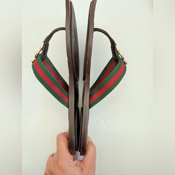 Gucci Black Leather Lifford interlocking GG web Thong Fabric flat sandals EU 40 - Picture 7 of 10